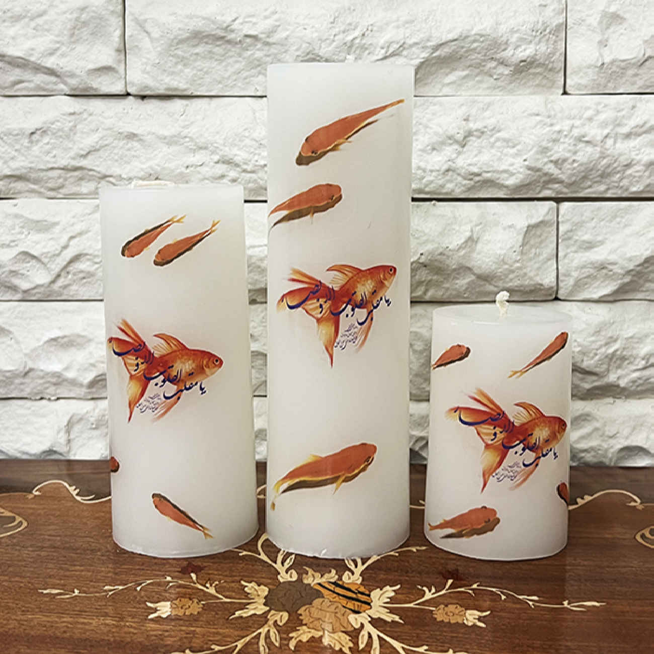 شمعة مثالية لنوروز لتزيين سفره هفت سین – تصميم یا مقلب القلوب (مجموعة من 3)