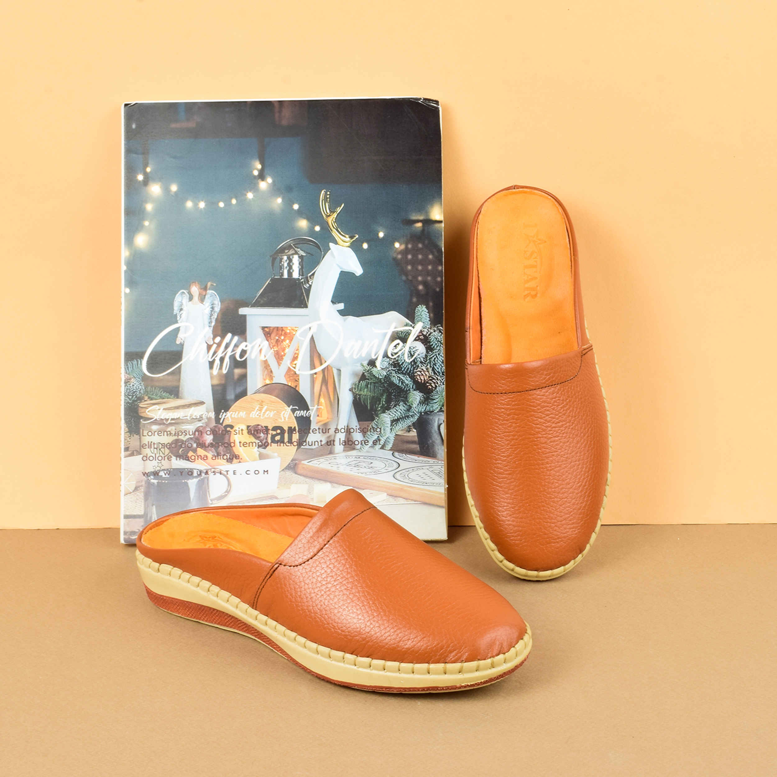 أحذية ميول جلد طبيعي للنساء، موديل مريح وأنيق باللون البني