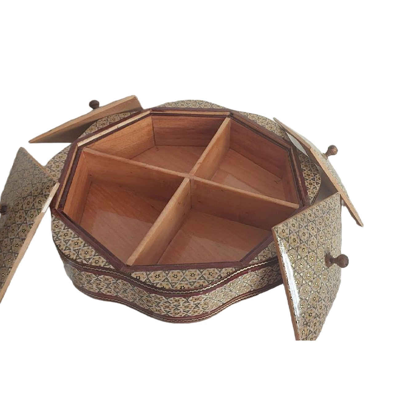وعاء الحلوى الخشبي بزخرفة خاتم كاري – قطعة فنية لمنزلك