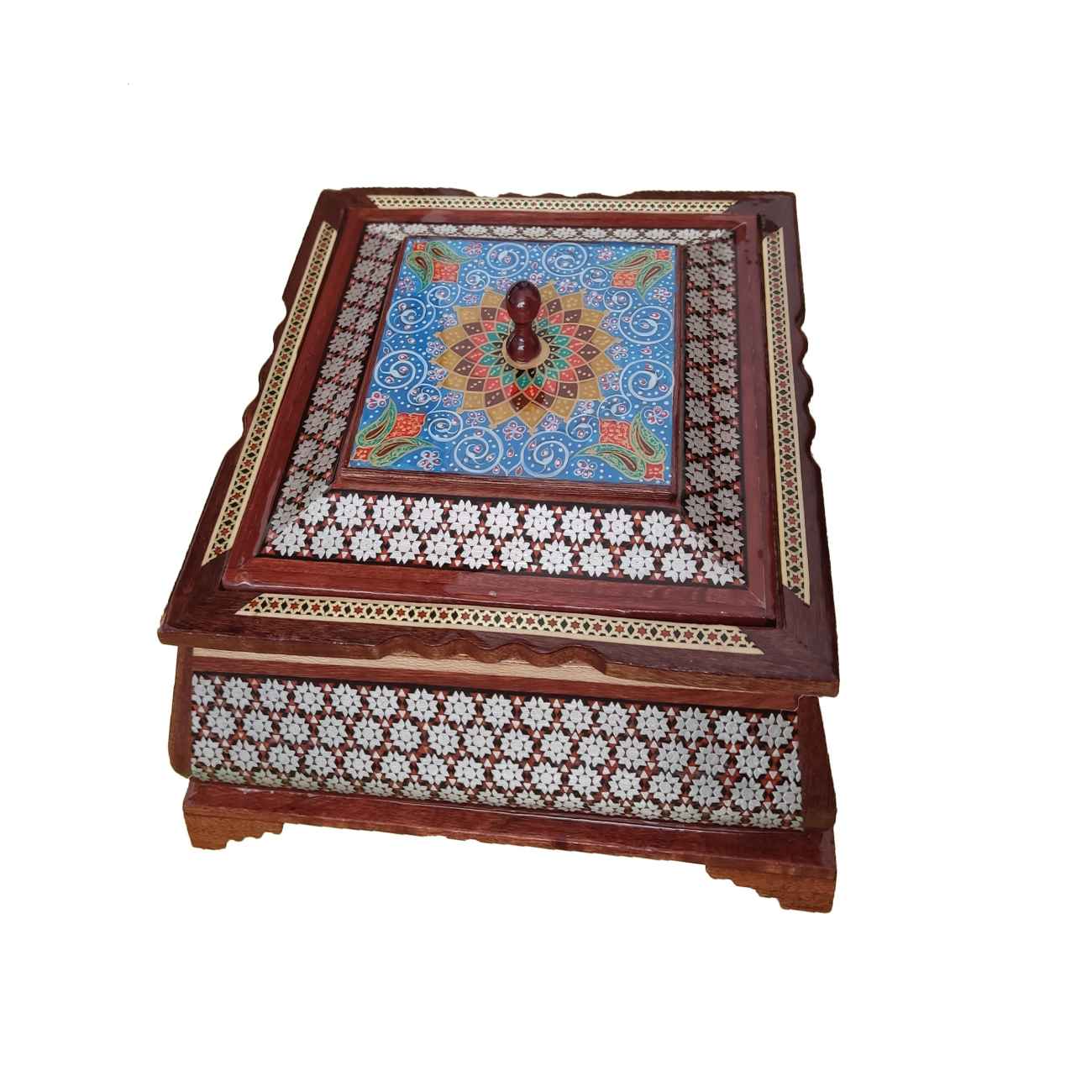 وعاء الحلوى الخشبي بزخرفة خاتم كاري – صينية تقديم أنيقة لأي مناسبة