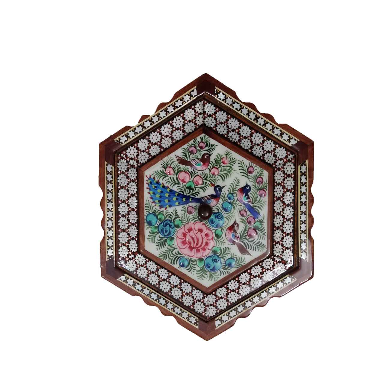 وعاء الحلوى الخشبي بزخرفة خاتم كاري – مثالي للهدايا ولتناول الشاي أو القهوة باللون البني