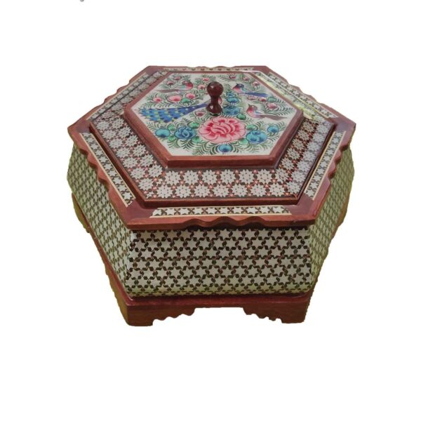 وعاء الحلوى الخشبي بزخرفة خاتم كاري - مثالي للهدايا ولتناول الشاي أو القهوة باللون البني