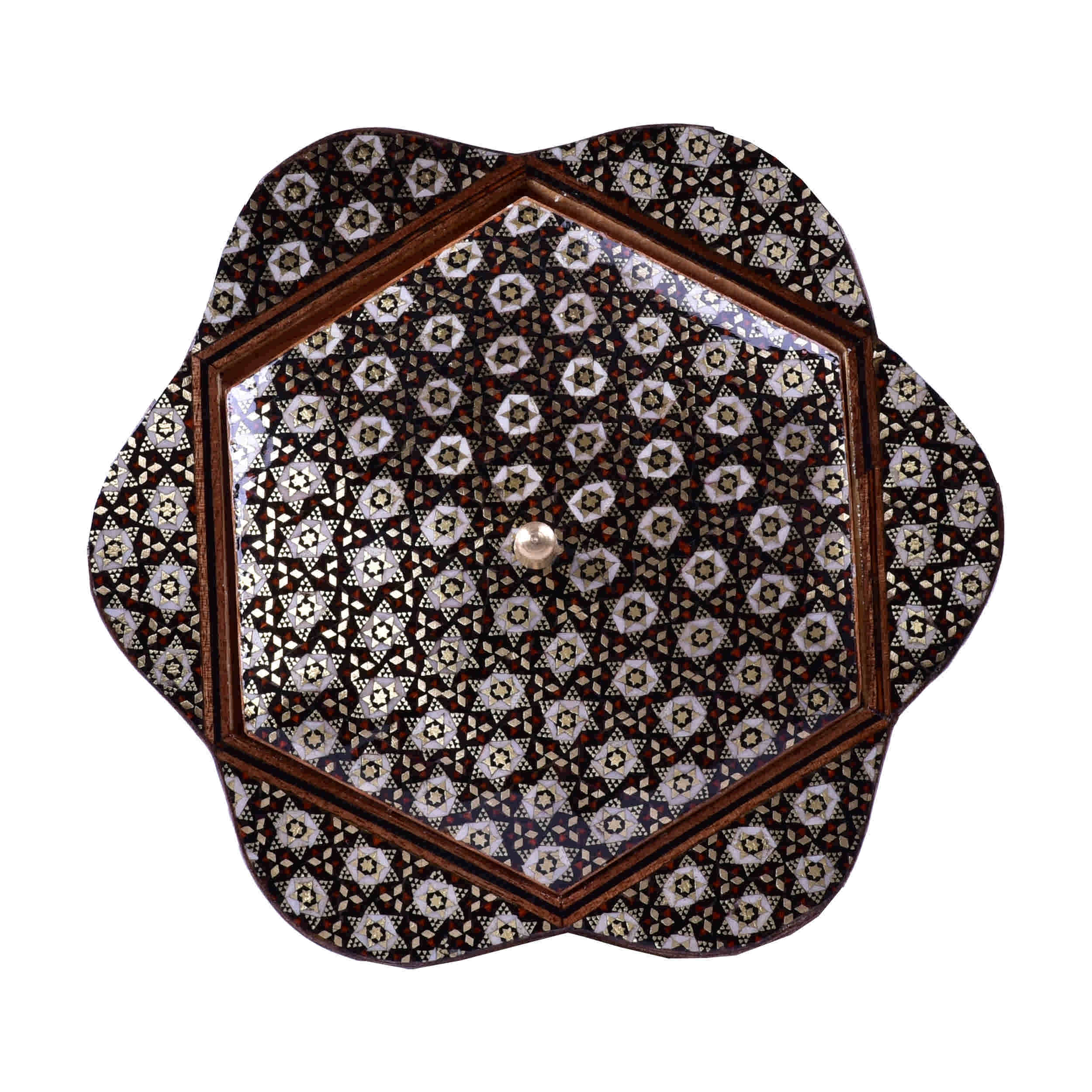 وعاء الحلوى الخشبي بزخرفة خاتم كاري – مثالي للهدايا ولتناول الشاي أو القهوة باللون البني الداكن