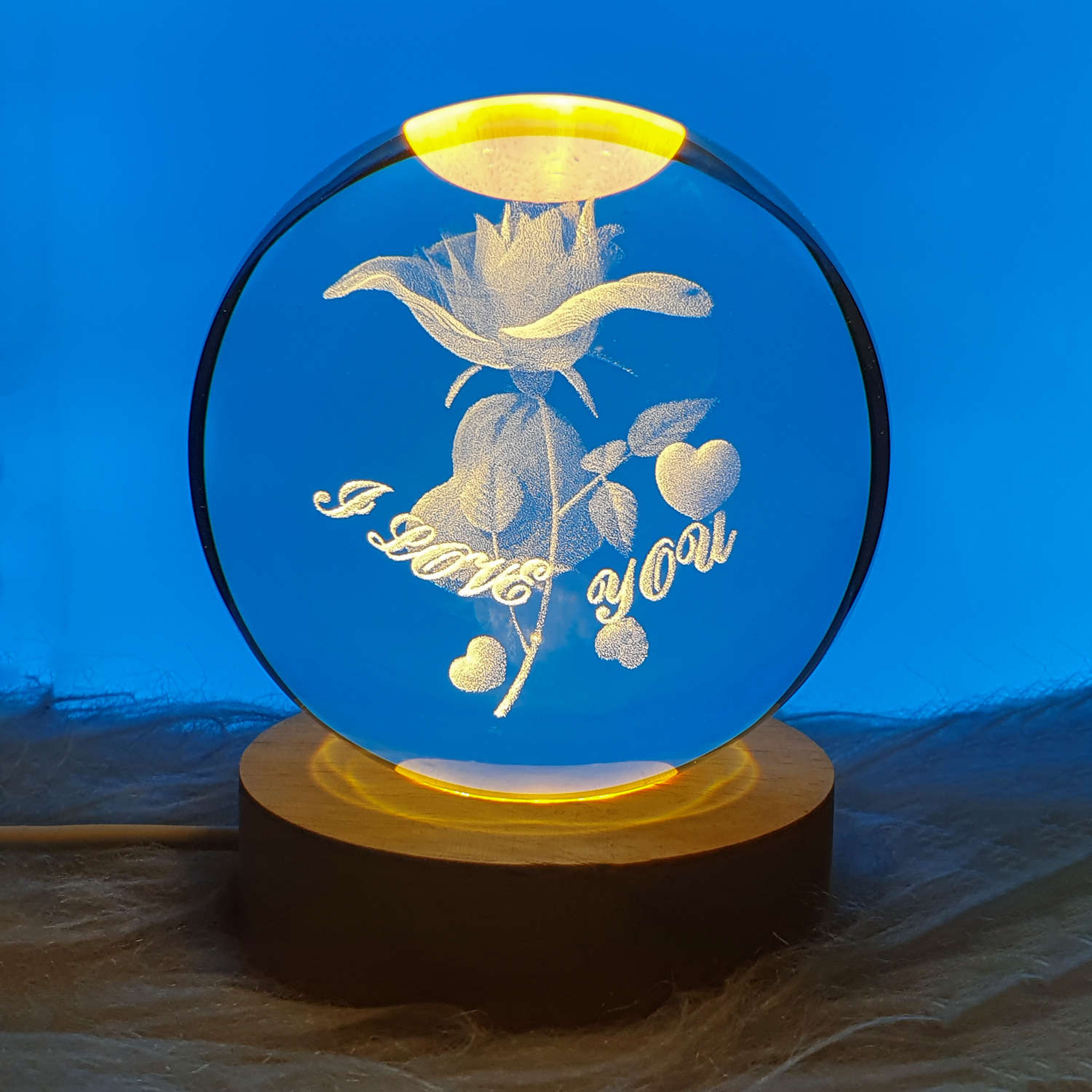 مصباح ليلي كروي كريستالي ثلاثي الأبعاد بتصميم زهرة الورد مع إضاءة LED متوهجة فانتاسي
