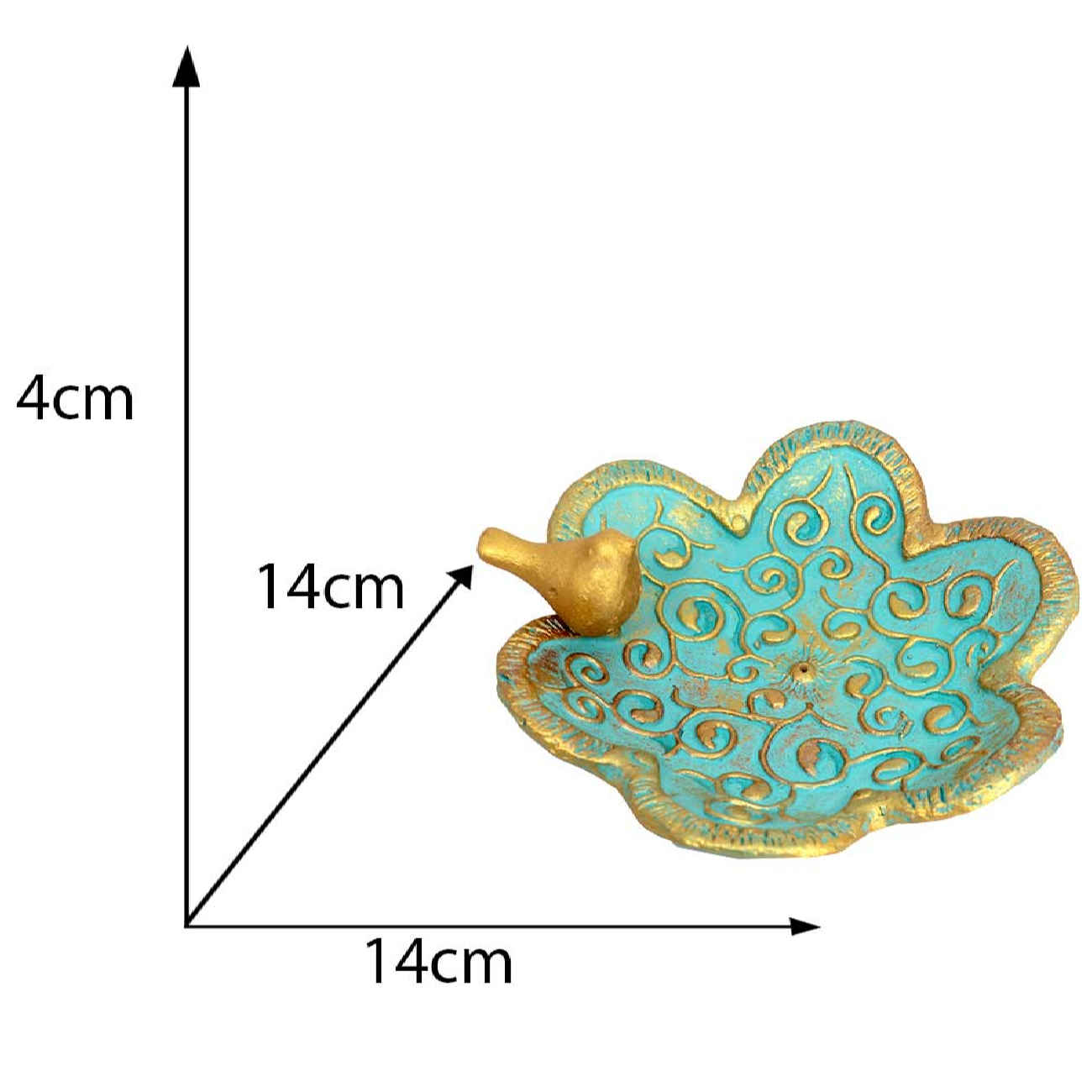 حامل بخور من الفخار المصنوع يدوياً – تصميم طائر وزهرة باللون التركواز