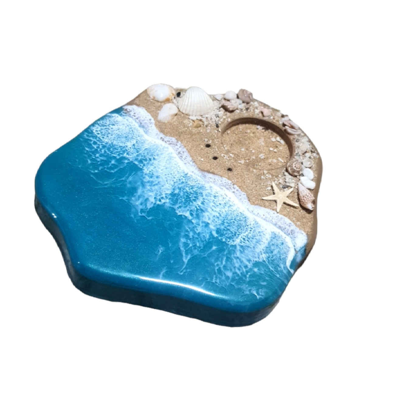 حامل بخور من الراتنج المصنوع يدوياً بتصميم البحر والشاطئ