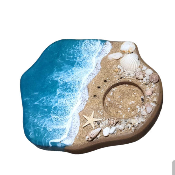 حامل بخور من الراتنج المصنوع يدوياً بتصميم البحر والشاطئ