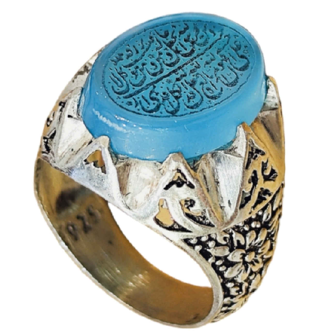 خاتم فضة الهيماتيت الإسلامي حجر الحديد للرجال علي