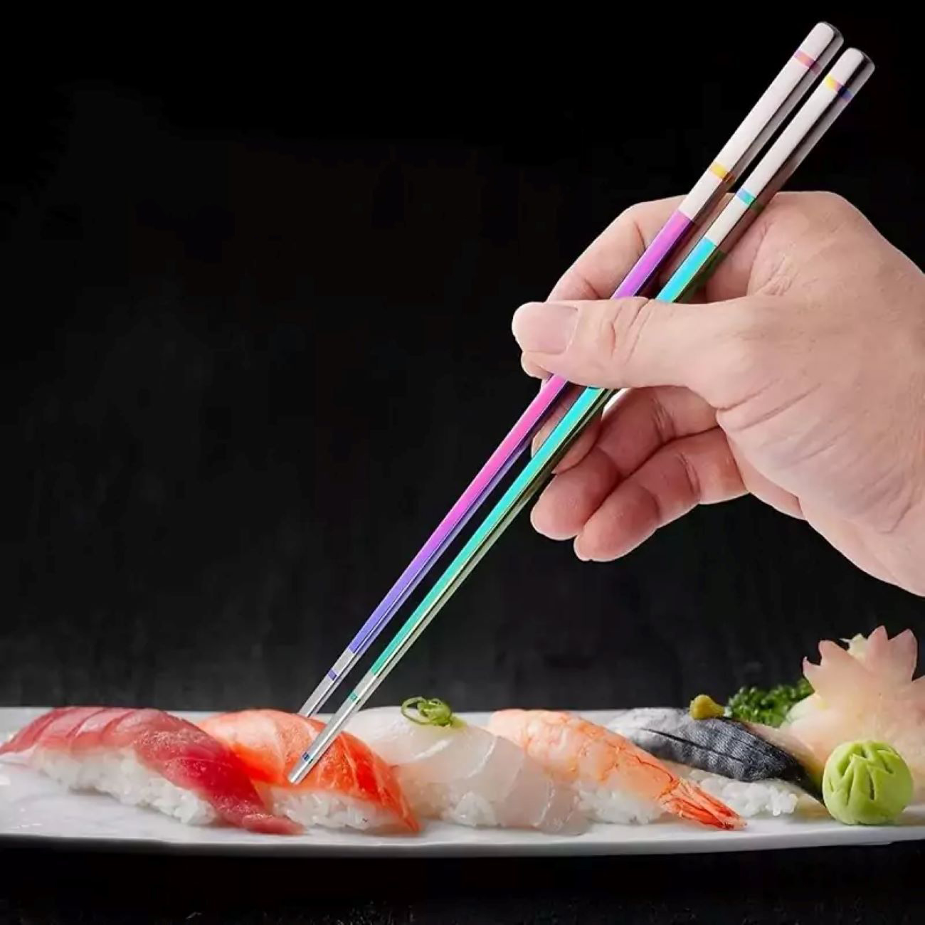 عيدان تناول طعام ملونة من الفولاذ المقاوم للصدأ، مقاومة للصدأ والخدوش (طقم واحد)