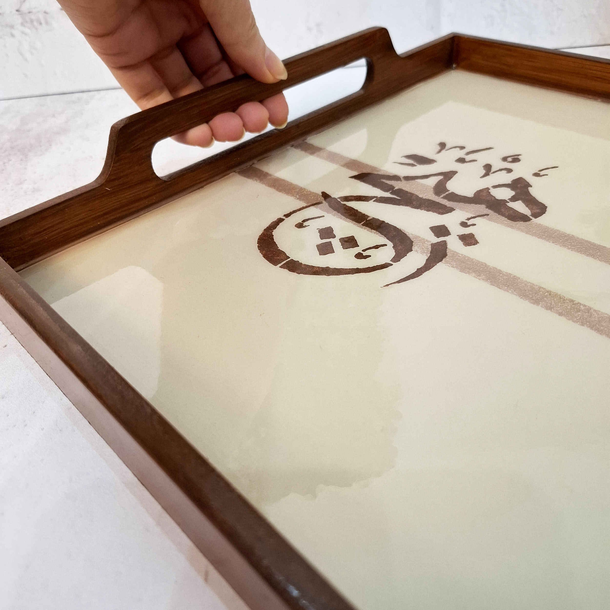 صينية خشبية فارسية يدوية الصنع – مثالية للتقديم أو للعرض على الطاولة