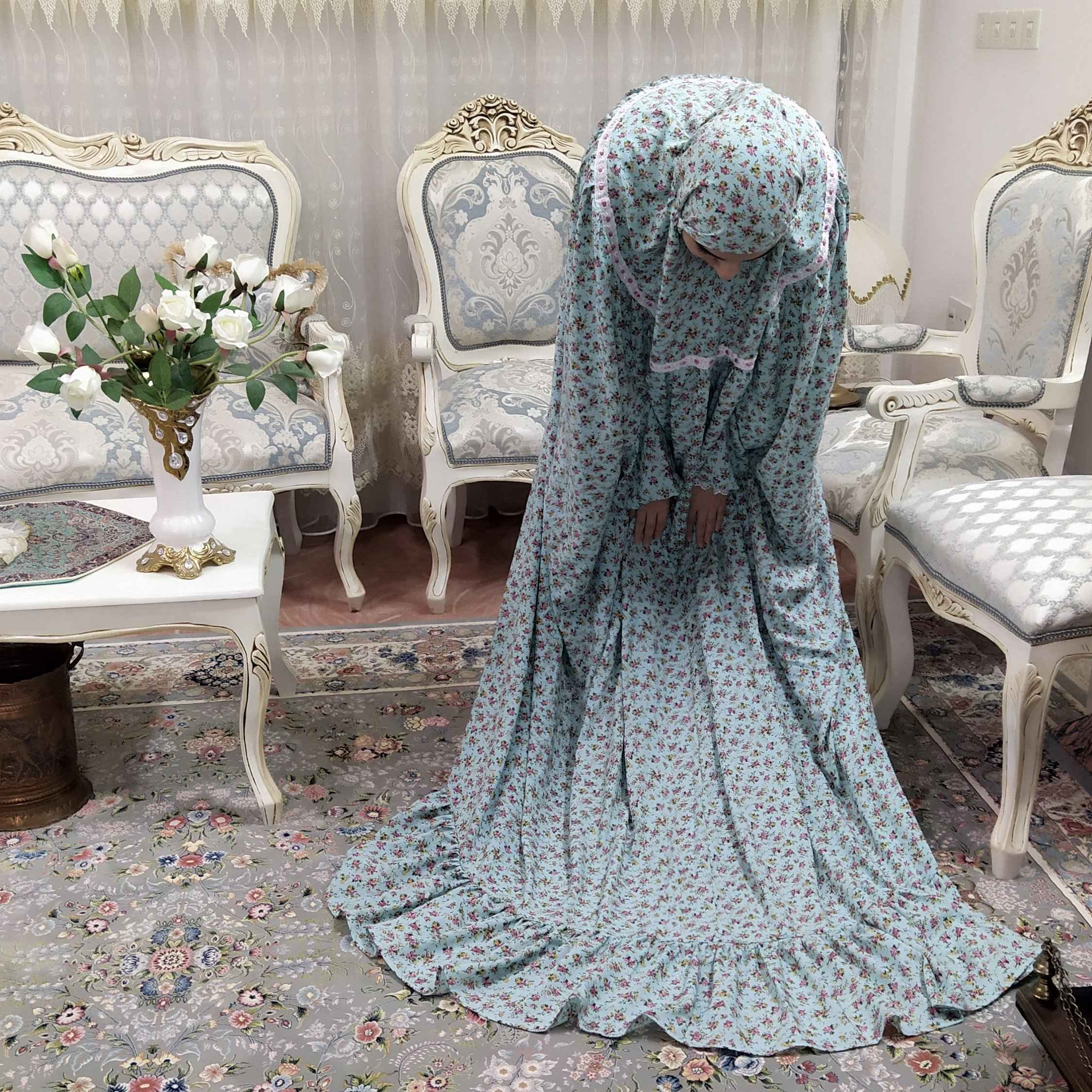 عباءة صلاة إسلامية مع أكمام للسيدات بتصميم سمكة وقماش قطني