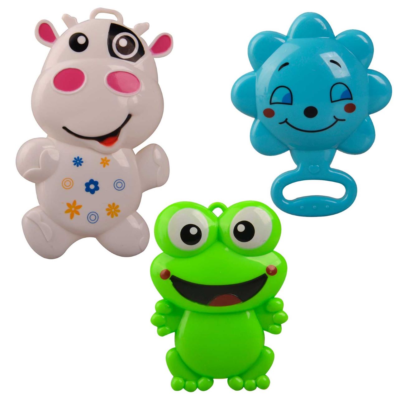 هزازة أطفال ملونة بتصميم حيوانات – أصوات مرحة لأيدي صغيرة، 6 قطع