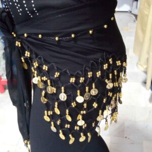 وشاح حوض رقص شرقي شيفون – مثالي للمهرجانات بخيوط حريرية وعملات