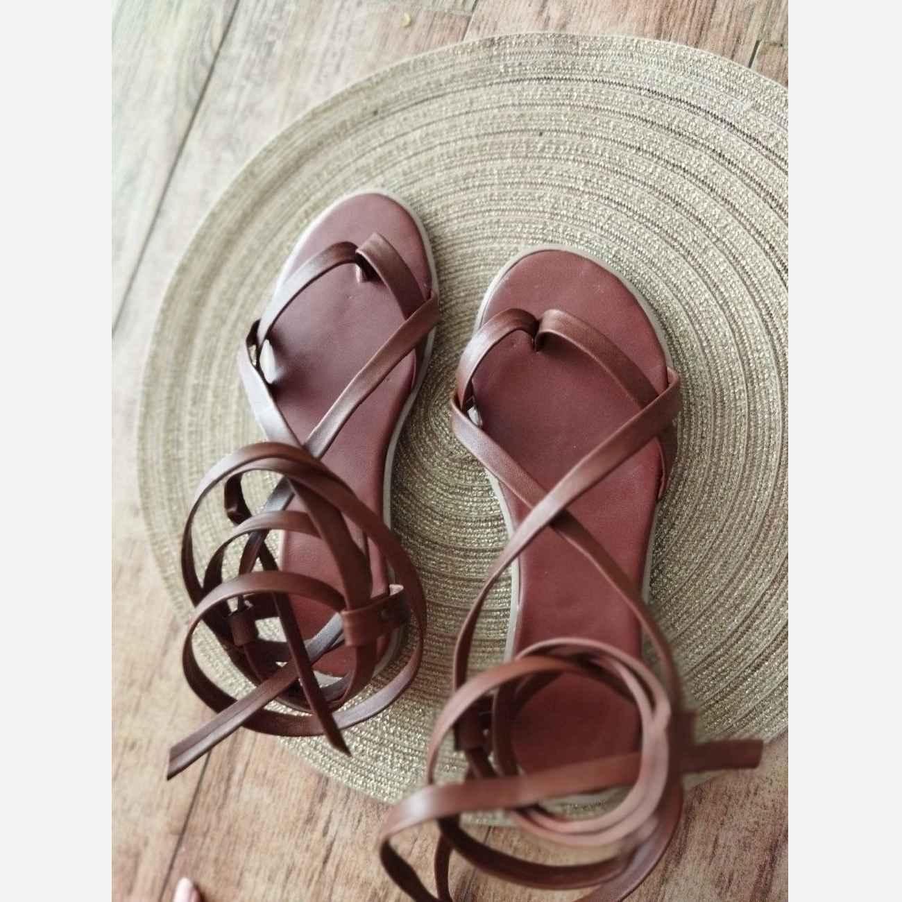 Handmade Mid-Calf Gladiator Sandal – Genuine Leather in Brown