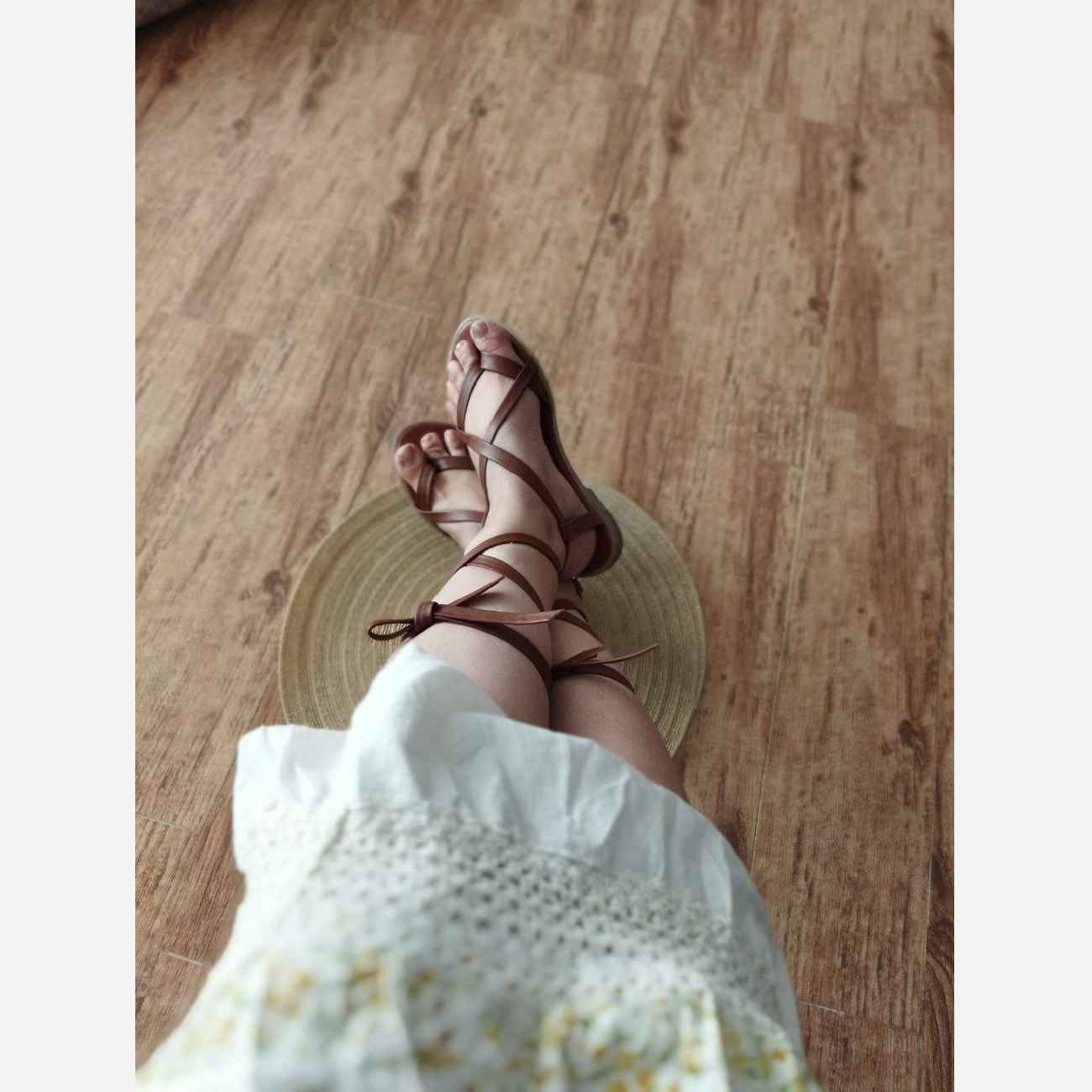 Handmade Mid-Calf Gladiator Sandal – Genuine Leather in Brown