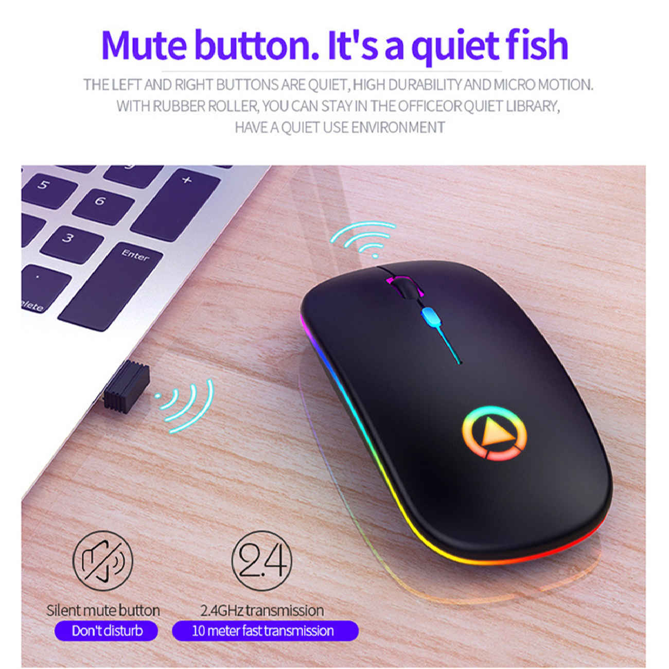 فأرة ألعاب لاسلكية من لوجيتيك – 4 أزرار، إضاءة RGB، نقرات صامتة، دونجل USB، مستشعر بصري