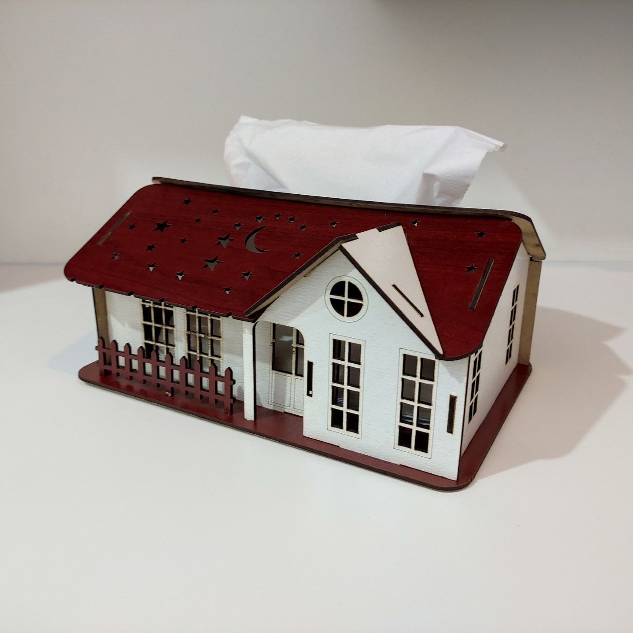 Creative Wooden Tissue Cover - House Style Design
