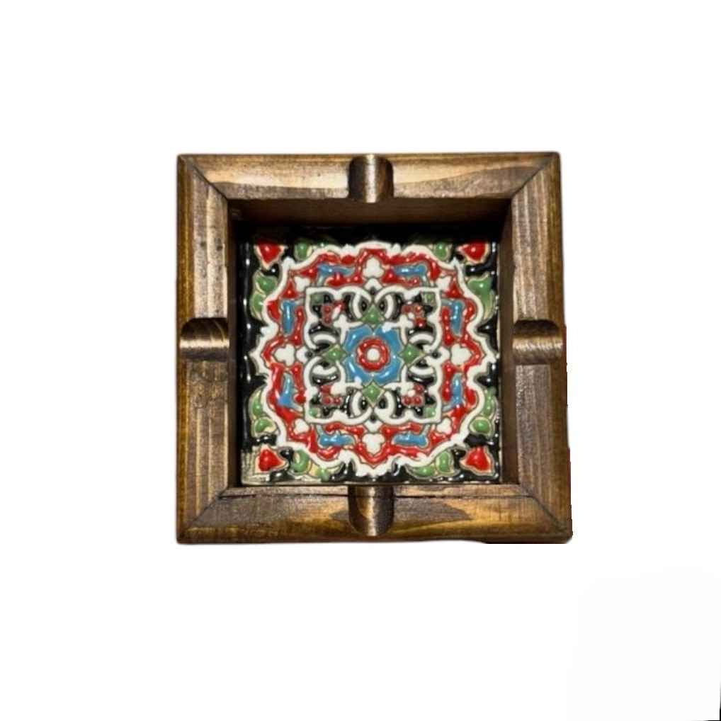 Wooden Ashtray for Cigar Lovers – Elegant, Great for Office, Patio with Tile Design