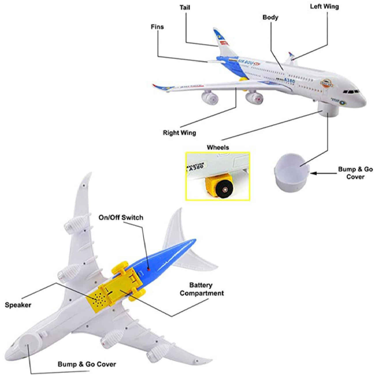 طائرة لعبة Airbus A390 مضيئة – تتحرك للأمام مع تغيير تلقائي للاتجاه وأصوات المحرك