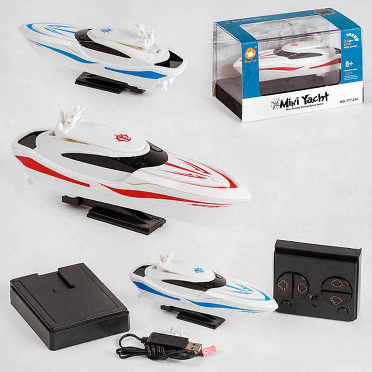 قارب RC أبيض صغير بحجم اليد للأطفال من 8 سنوات فما فوق – تصميم متين ومقاوم للماء